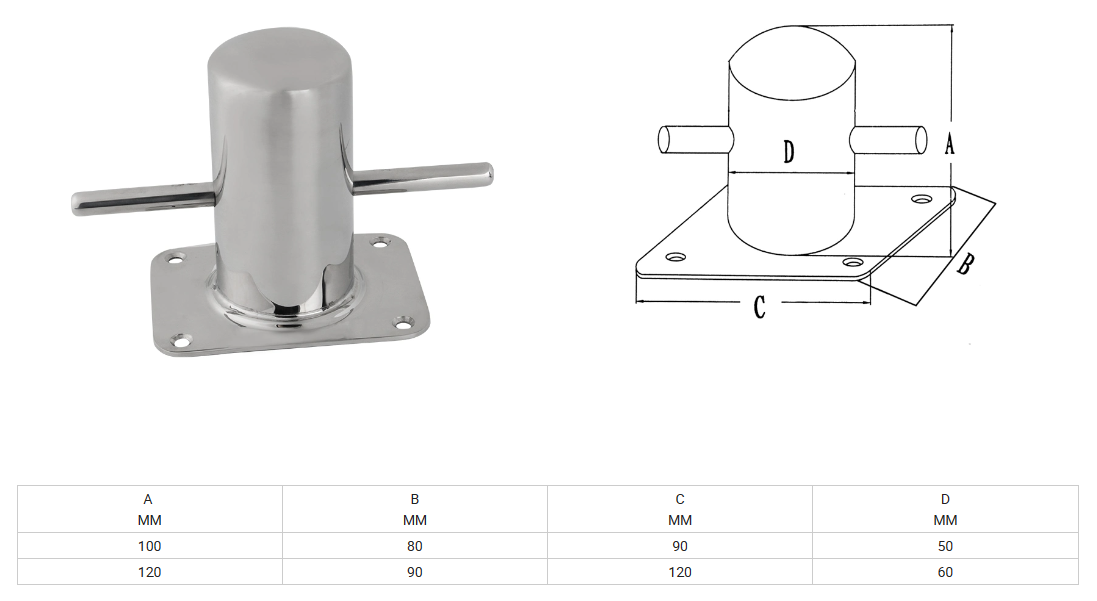Boat Hardware Fittings 316 Stainless Steel Double Cross Bollard for Efficiency