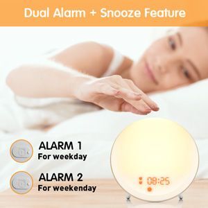 Snooze Colored 30 Levels Wake Up Alarm Clock Light Sunrise Simulation Sunset Fading