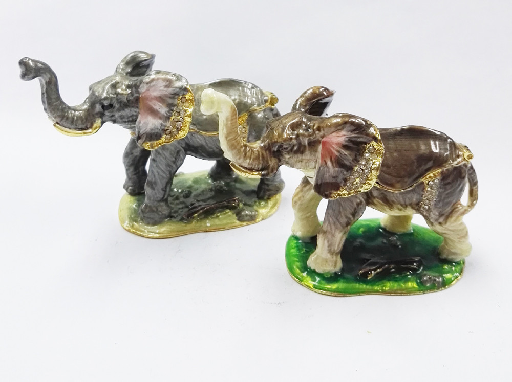 pewter family elephant jewelry box,elephant shape bejeweled box,alloy elephant trinket box