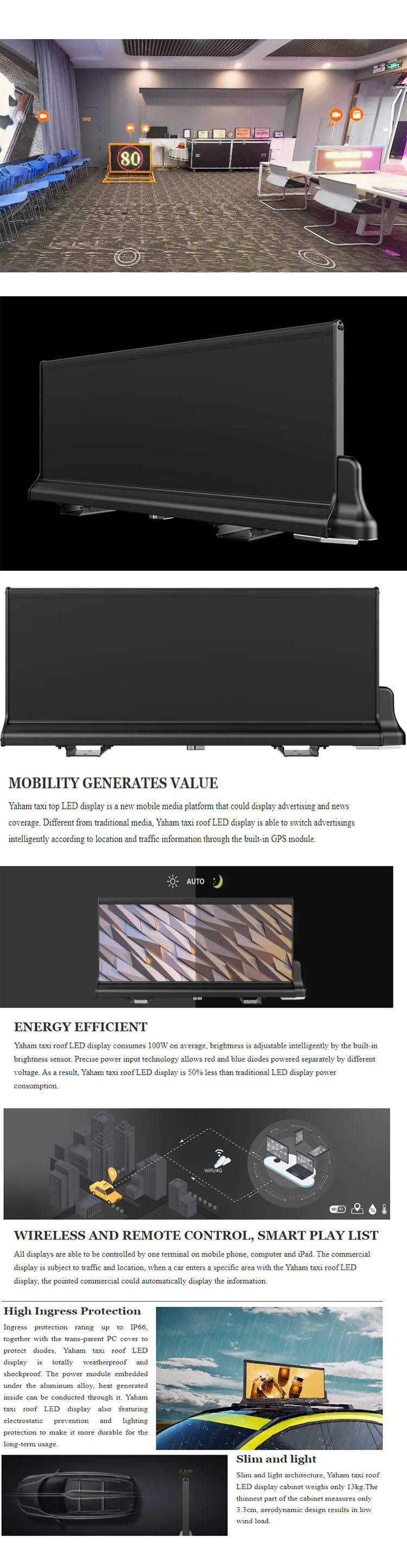 P2.5 P2.96 Ultra Thintaxi top led sign 5000nit car advertising screen