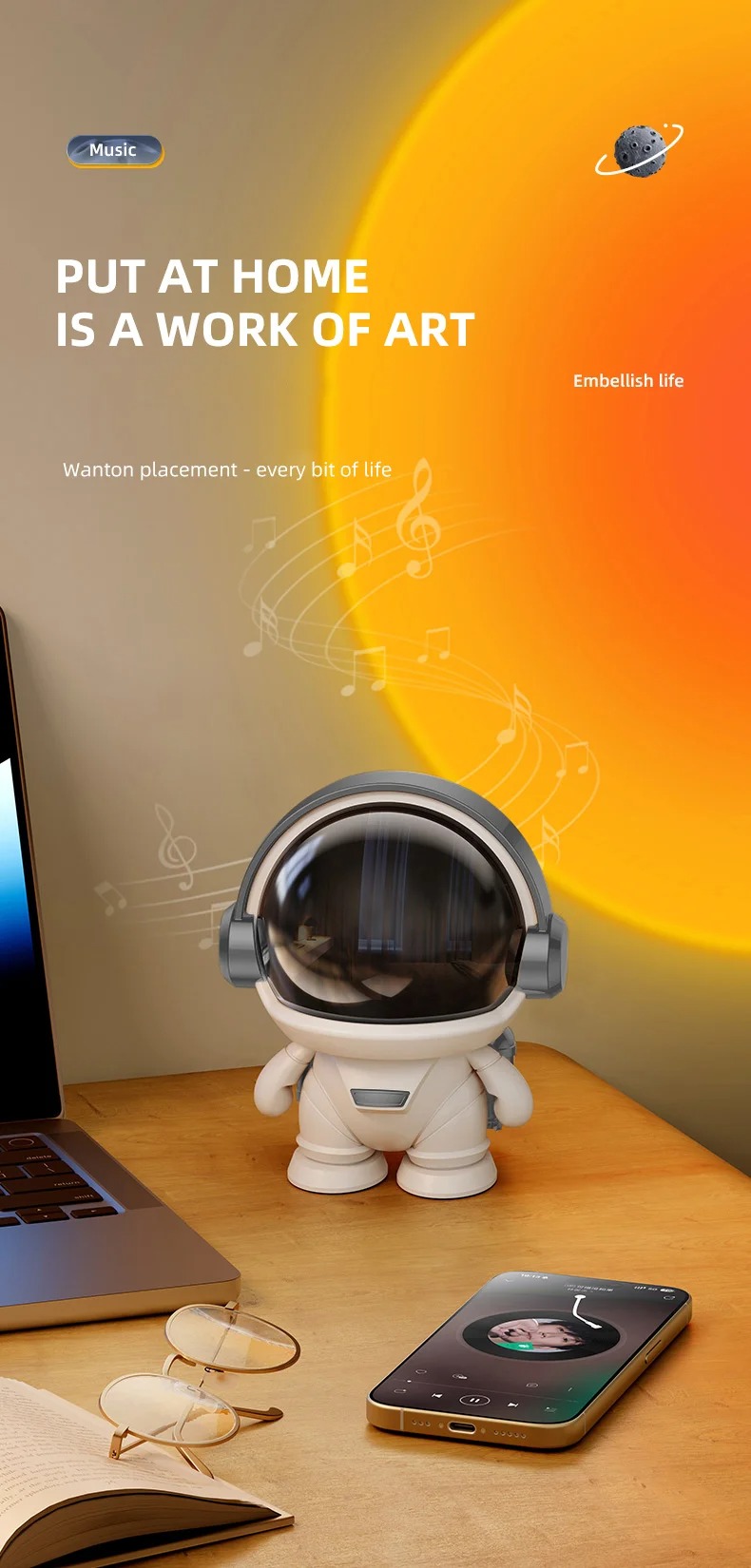 Experience Music in Style Astronaut BT5.0 Music Player for Home System Subwoofer