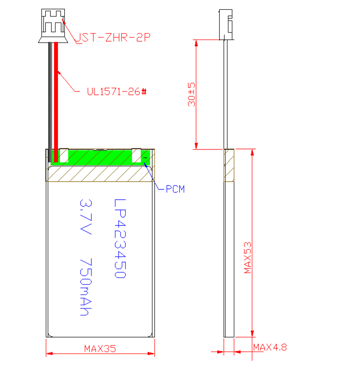 Polymer Lithium Ion Battery Pack 3.7 V 700mah LP423450 Battery