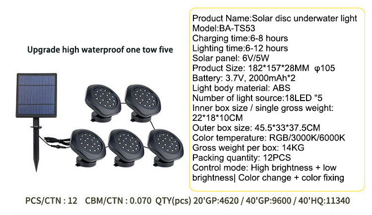 IP68 Outdoor Landscape LED Underwater Light Rgb Color Changing Solar Pond Lights
