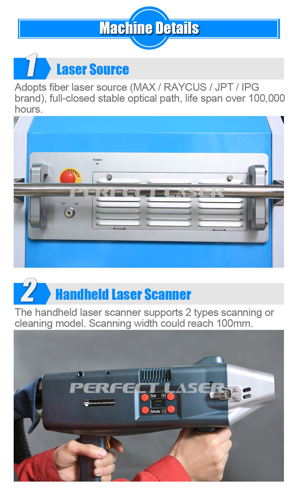 100w 200w 500w Industrial Rust Remover Machine Metal Cleaning With 9.6 Inch LCD Control Screen