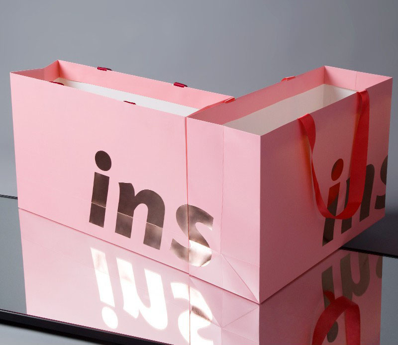 Hand Length Handle Ins Style Pink Paper Bags for Boutique Gift Craft Shopping Custom Order
