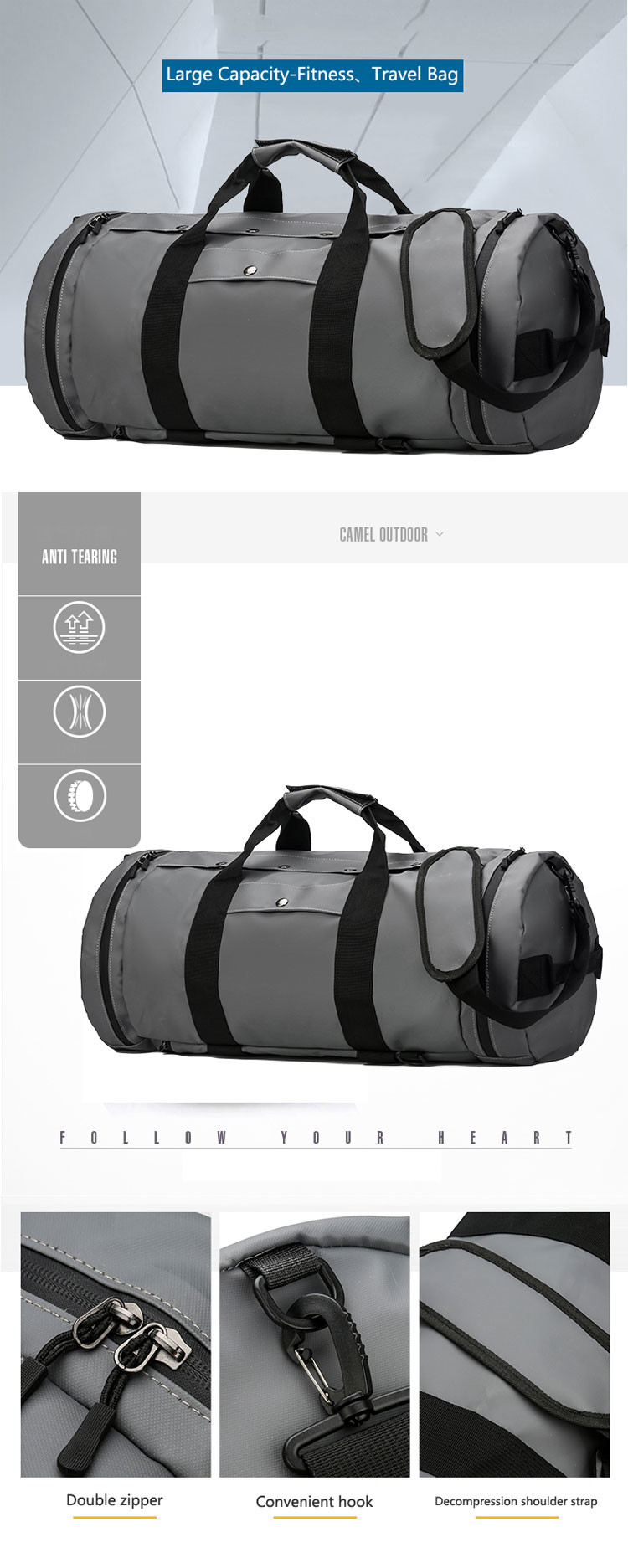 Waterproof Gym Duffle Bag Mens Gym Bag With Shoe Compartment Fitness Outdoor