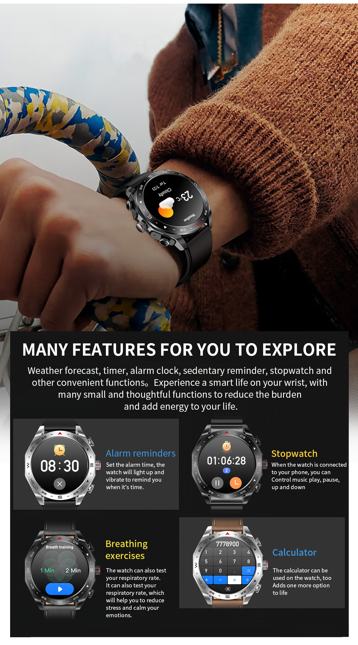 Long Battery Life TWS Support Smartwatch With Music Bracelet Syncs