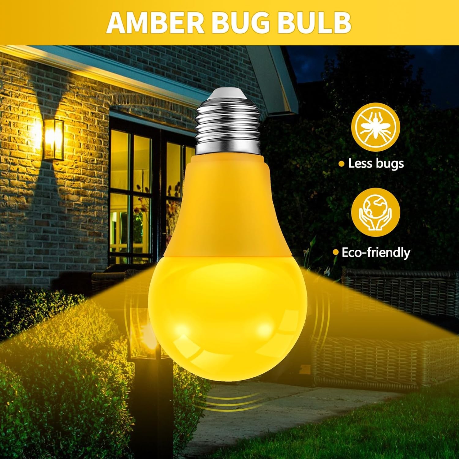 15000 Hours 800lm 60W A19 Amber Light Bulbs For Enclosed Fixtures