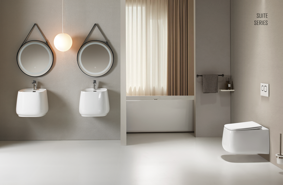 Bathroom Wall Mounted Toilet Ceramic Sanitary Ware With UF Toilet Seat