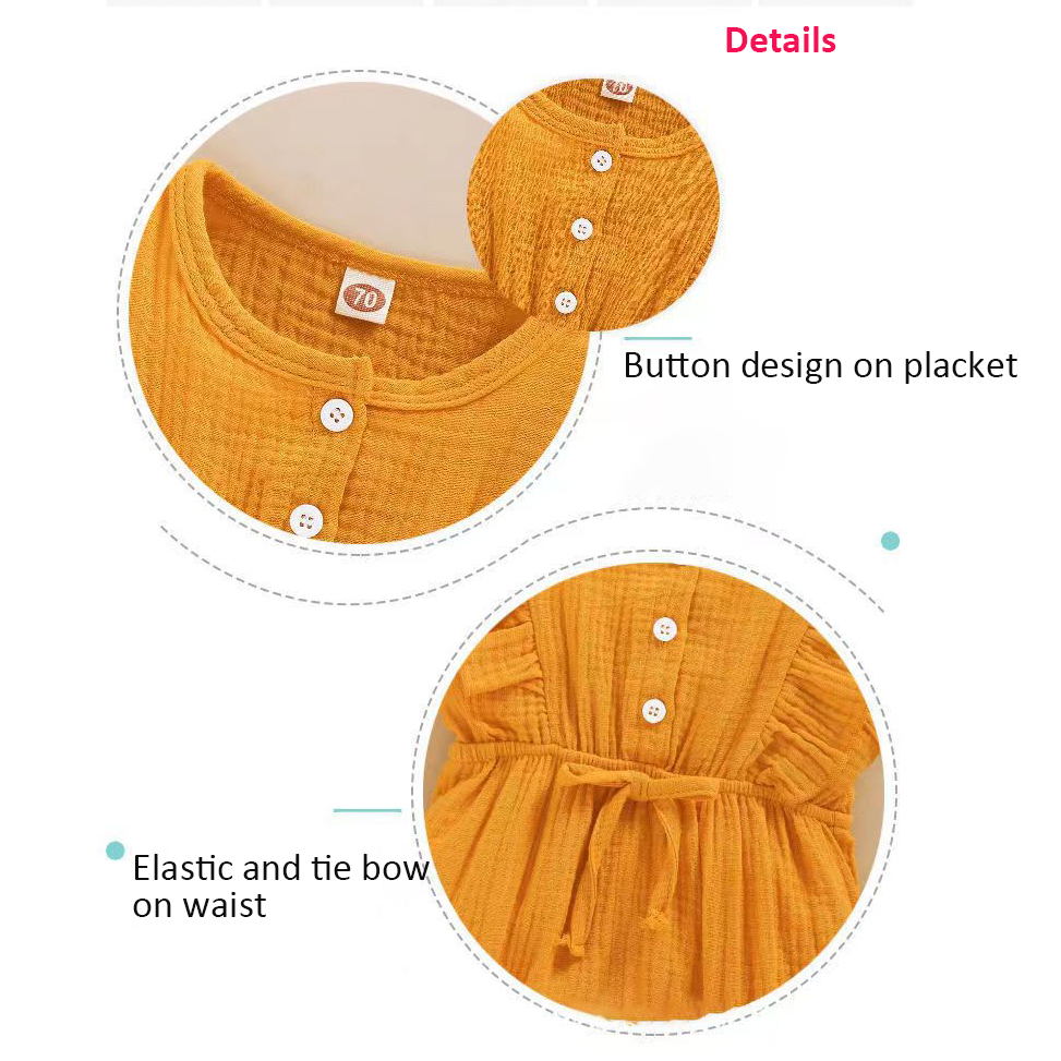 In Stock Summer Baby Girls Romper + Headband Cotton Linen Ruffles Sleeveless Infant Rompers Newborn Clothes