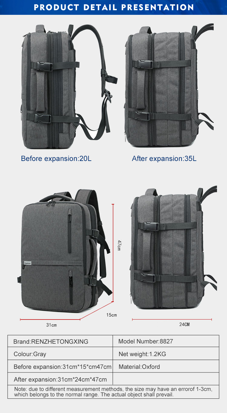 35L Carry On Expandable Travel Men Business Backpack Anti Theft