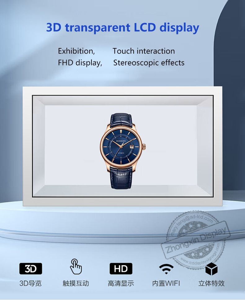 16 9 Display Ratio Wall Mount Transparent Lcd Showcase Capacitive PCAP Touch With CMS Software