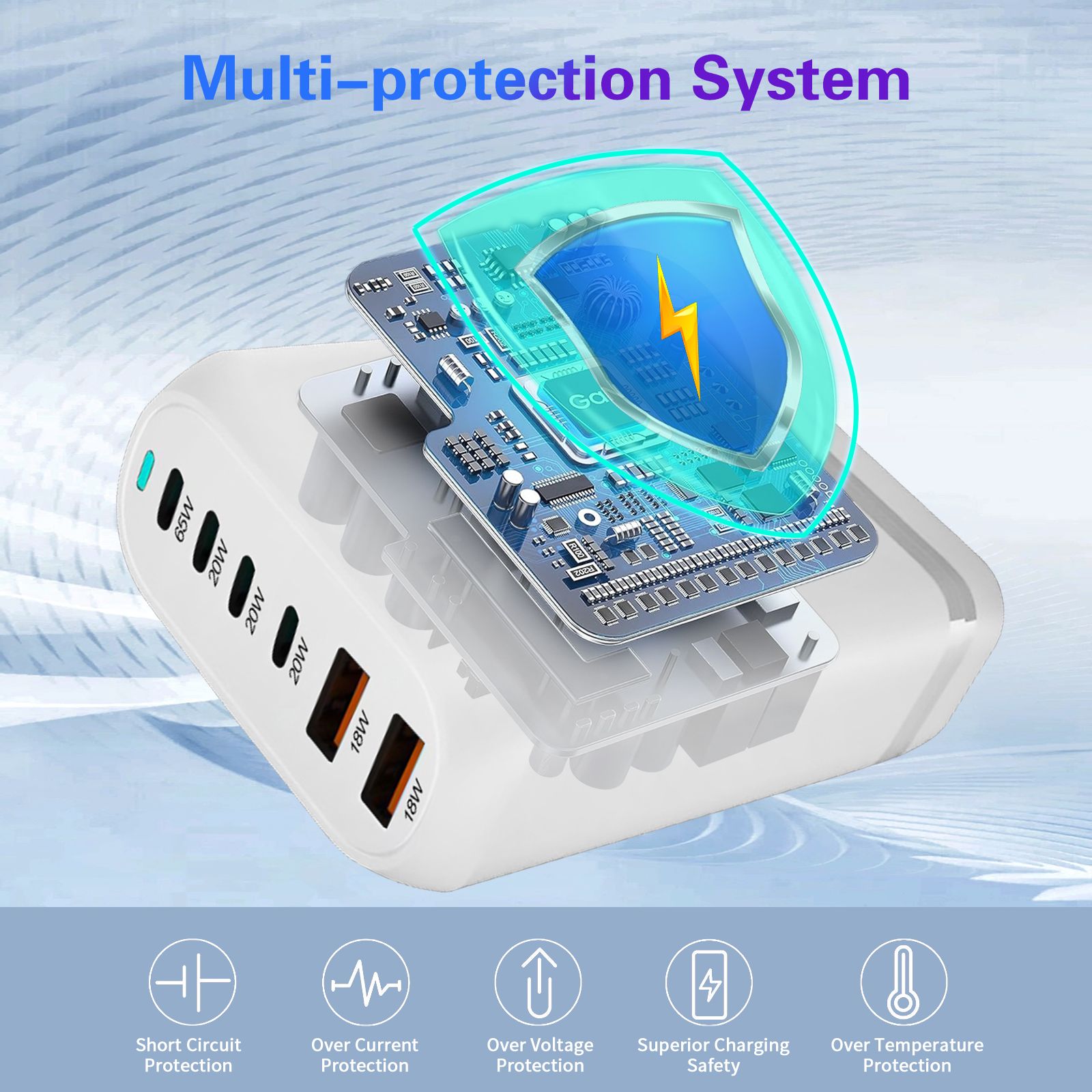 160W 4USB 2USB-C Ports PD Fast Desktop Charger For MacBook And Laptop Power Charging