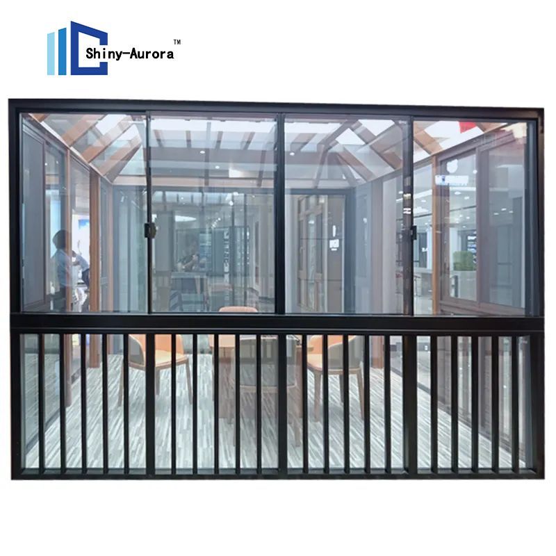 Double Glass Burglar Proof Sliding Window Aluminum Sliding Balcony Window with Security Bars