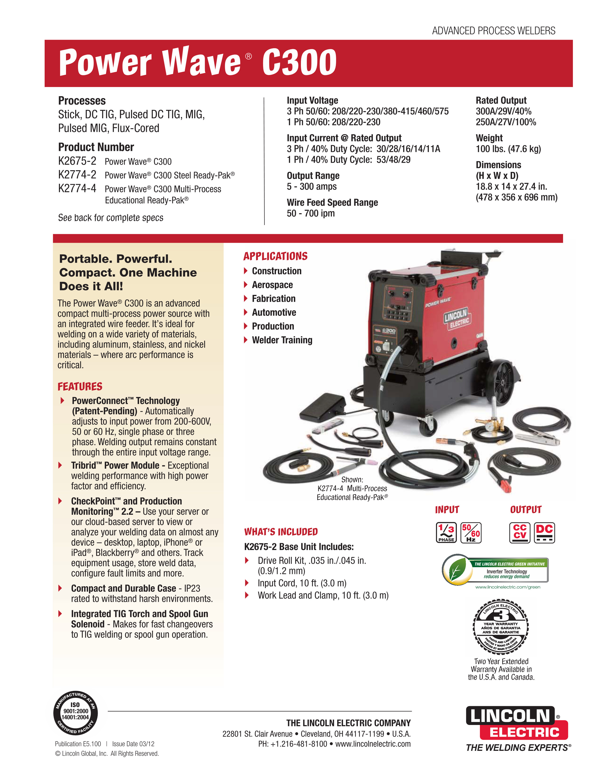 Power Wave® C300 welding machine for sale; TIG/MIG/STICK/Pulsed DC TIG welding machine;Multi-process welding Machine