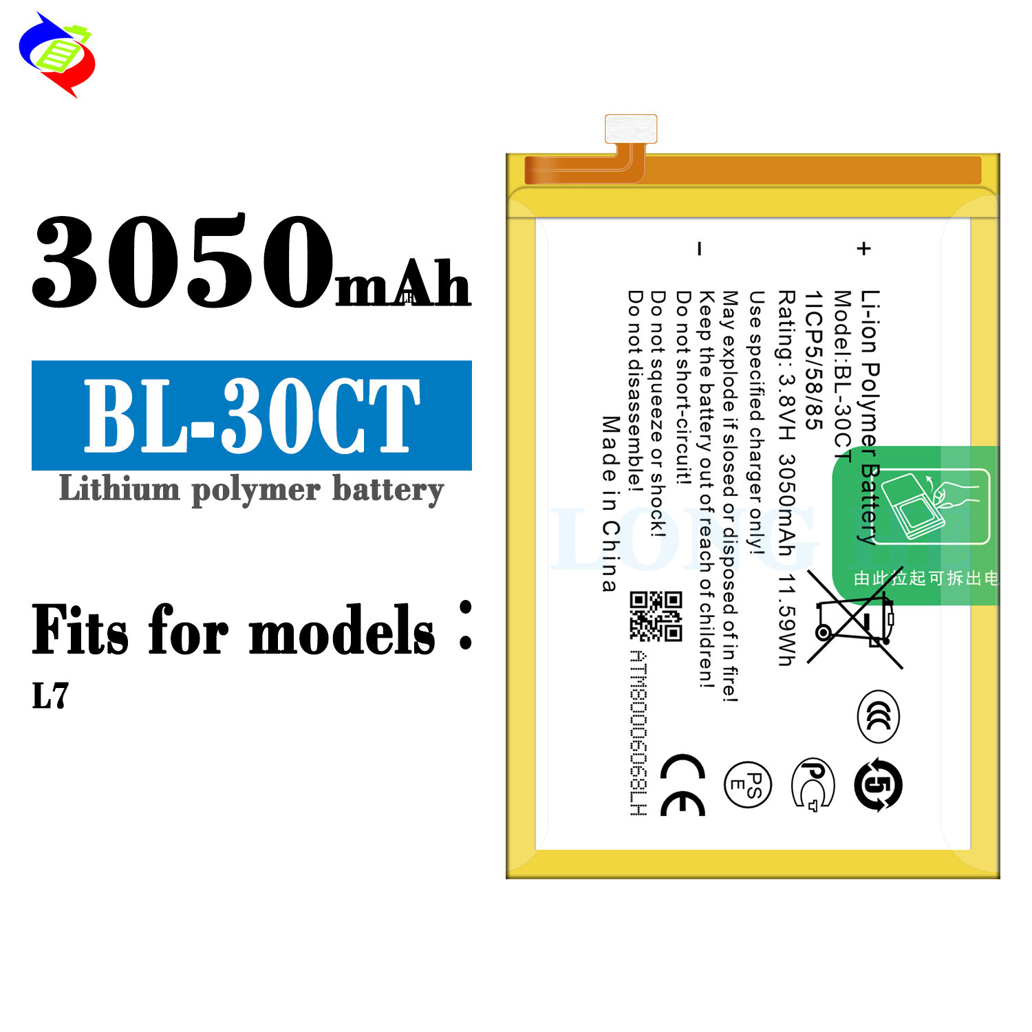 Smart phone li-ion battery BL-30CT for Tecno L7 L8 mobile phone digital battery 3.8V 3050mAh