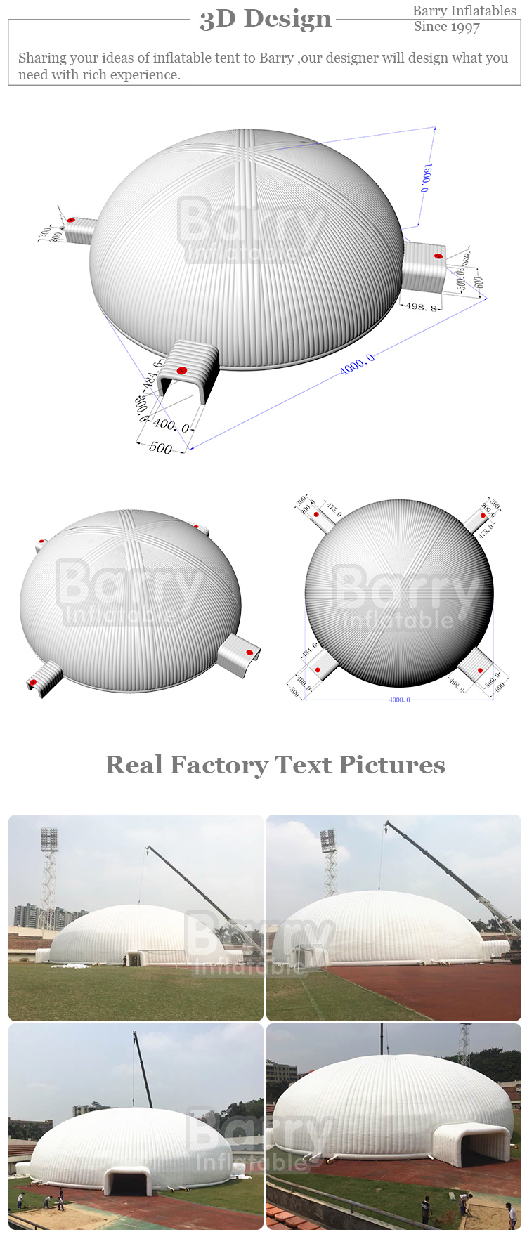 outdoor good quality and low price hot sale inflatable building structure dome tent
