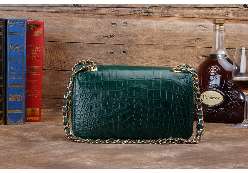 Luxury Genuine Crocodile Belly Skin Gold Hardware Lady Evening Flap Purse Alligator Leather Women Single Shoulder Bag