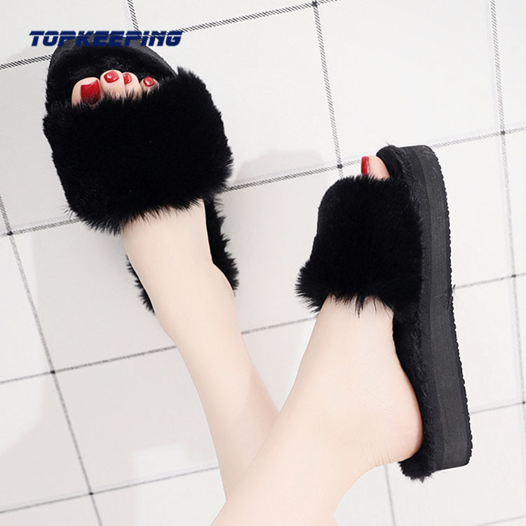 Custom Winter Outdoor Sliders Womens Fluffy For Lady