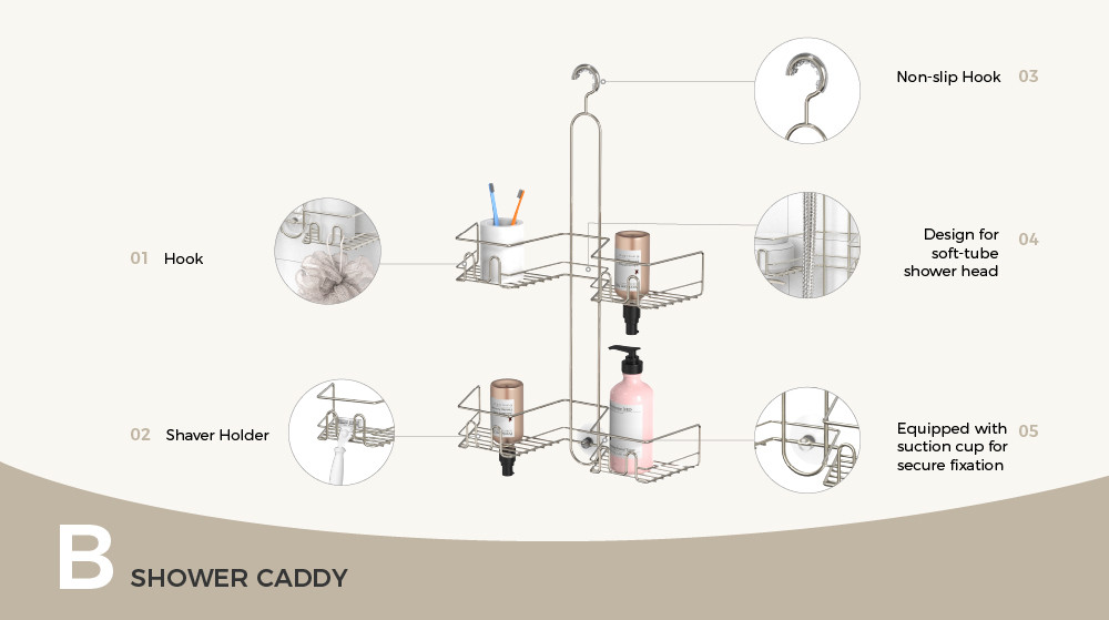 Bathroom Organizer Shower Caddy Hanging Shower Shelf for Inside Shower No Drilling Racks Over Showerhead BathROOM Rack