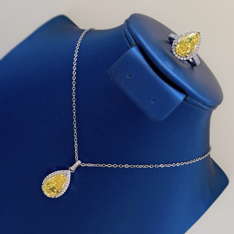 Yellow Gemstone Decor Water Drop Pendant Necklace Fashion Zircon Jewelry