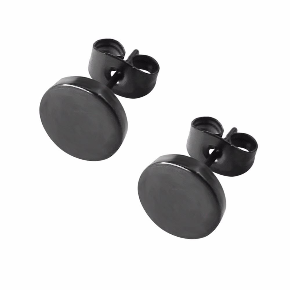 Hot Selling Classic Black Round cakes Stainless Steel Stud Earrings More size
