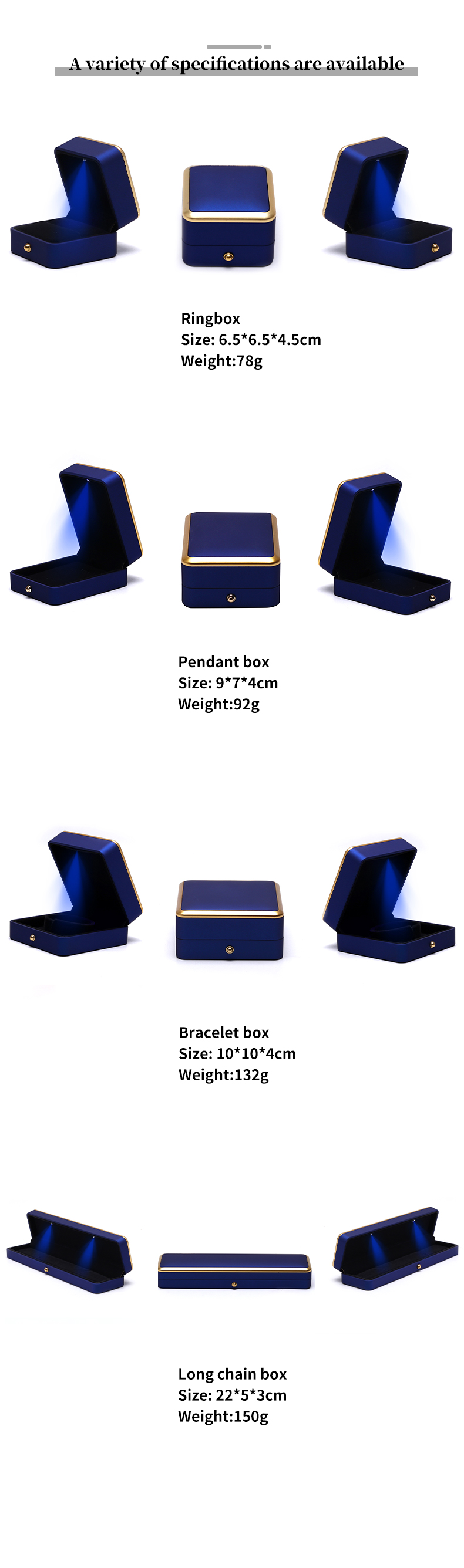 Custom Square Necklace and Ring Light Blue LED Jewelry Box with Luxury Elegant Style