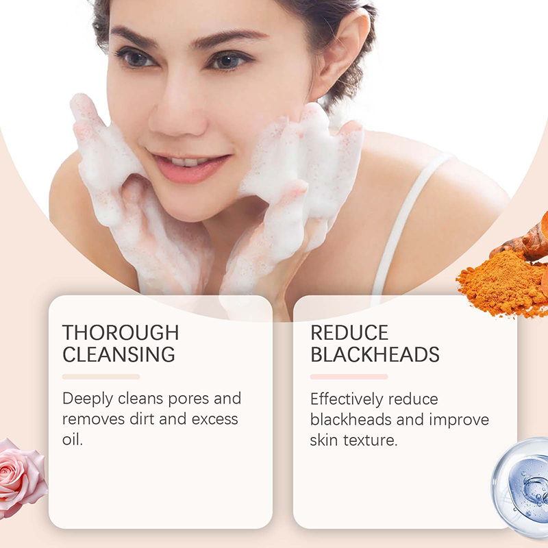 Private Label Brightening Whitening Deep Cleaning Organic Turmeric Kojic Acid Facial Cleanser Foam Face Wash With Brush