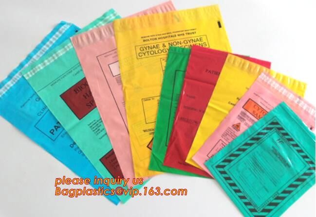 Laboratory Medical biohazard lab plastic specimen transport bag with double pouches, embossed reclosable biohazard speci