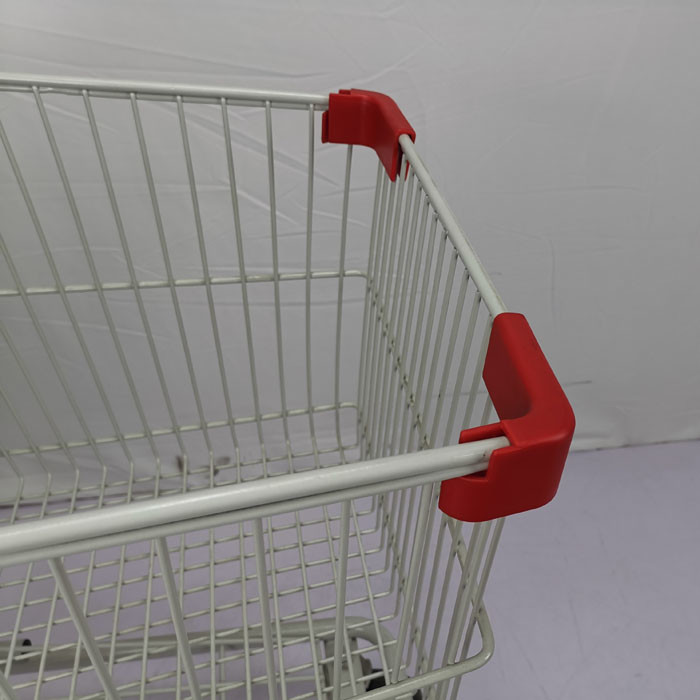 White Powder Coating 100L Boutique Supermarket Shopping Trolley With Tente TPR Wheels