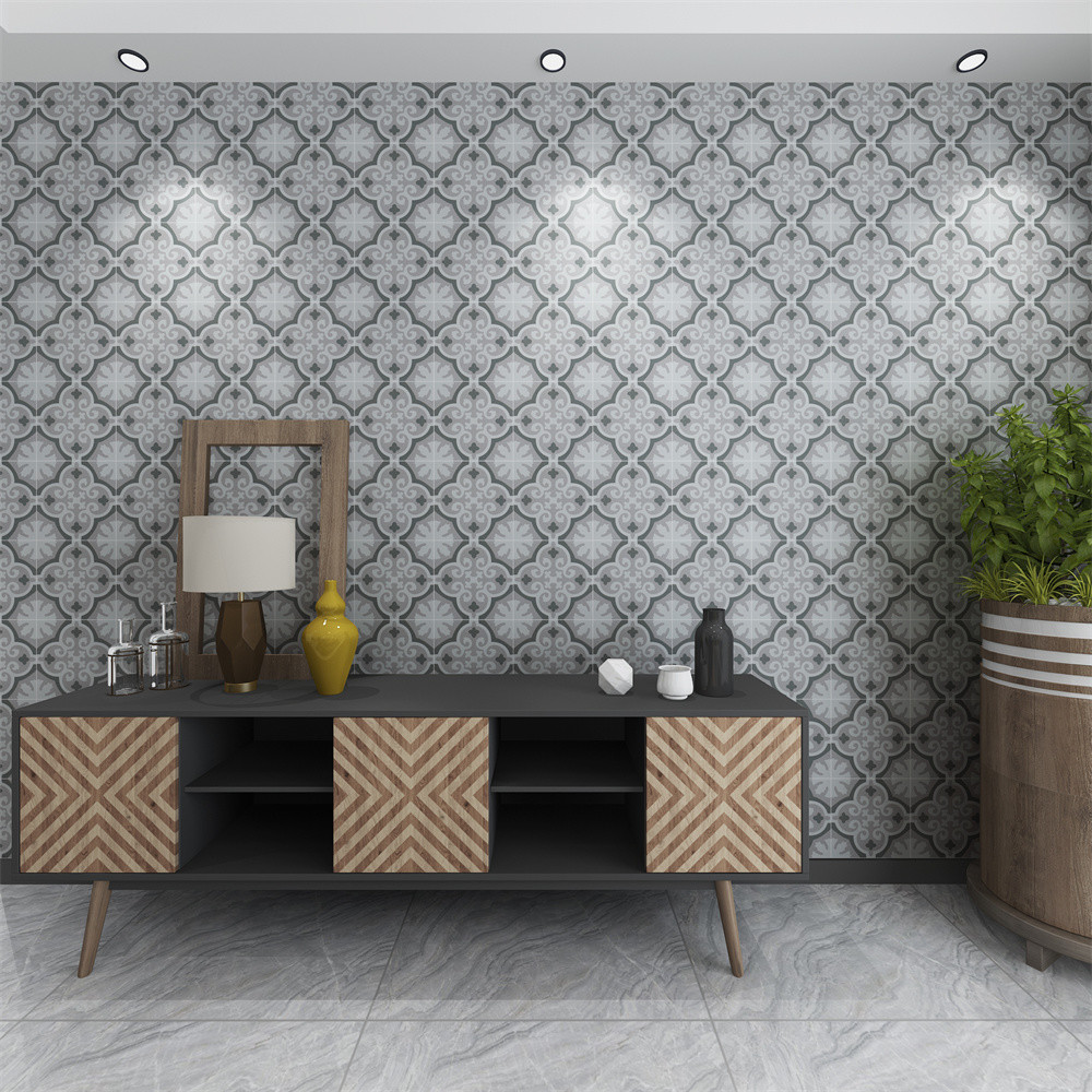 Non-Slip 20x20cm Ceramic Rustic Tiles For Office And Gray Floral Wall Tiles For Living Room