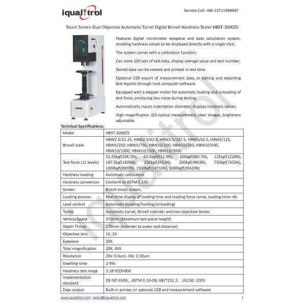 Touch Screen Dual Objective Automatic Turret Digital Brinell Hardness Tester HBST-3000ZS