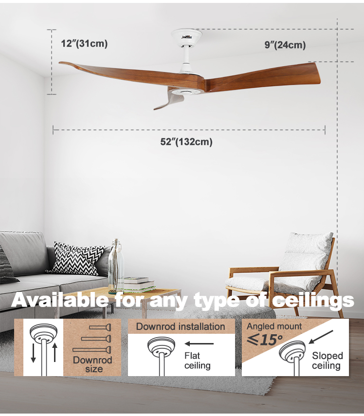 1stshine Ceiling Fan Electric 3 Wood Blades 5 Speeds Natural Wind Modern Simple Style