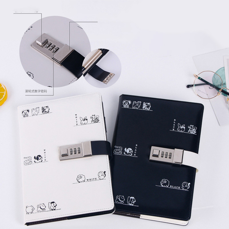 Hardcover A5 Pu Leather Diary with Coded Lock Promotion Journal Pen Notebook Set
