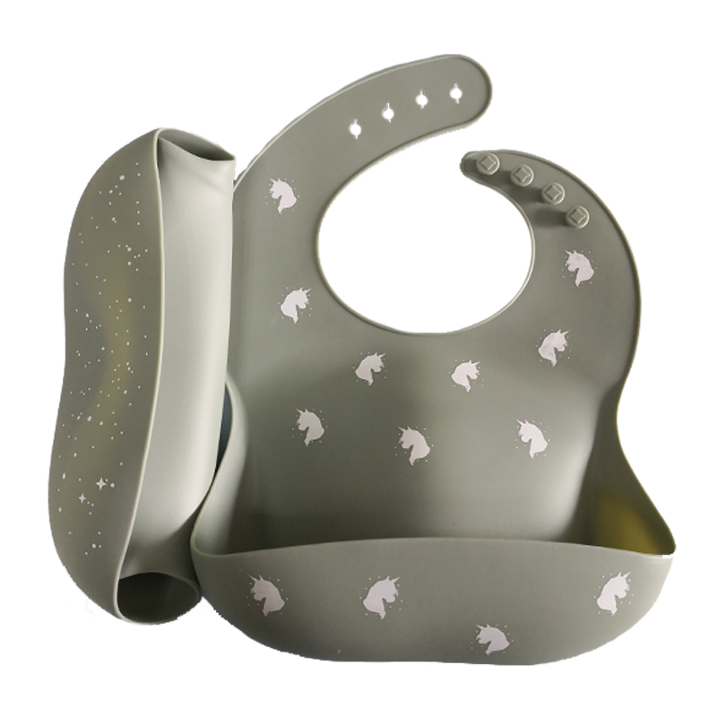 LFGB Printed Pattern Silicone Catcher Bib Personalized Silicone Bib With Pocket