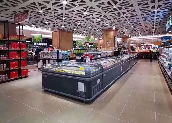 Coated Steel Large Supermarket Island Freezer With Sliding Glass Door