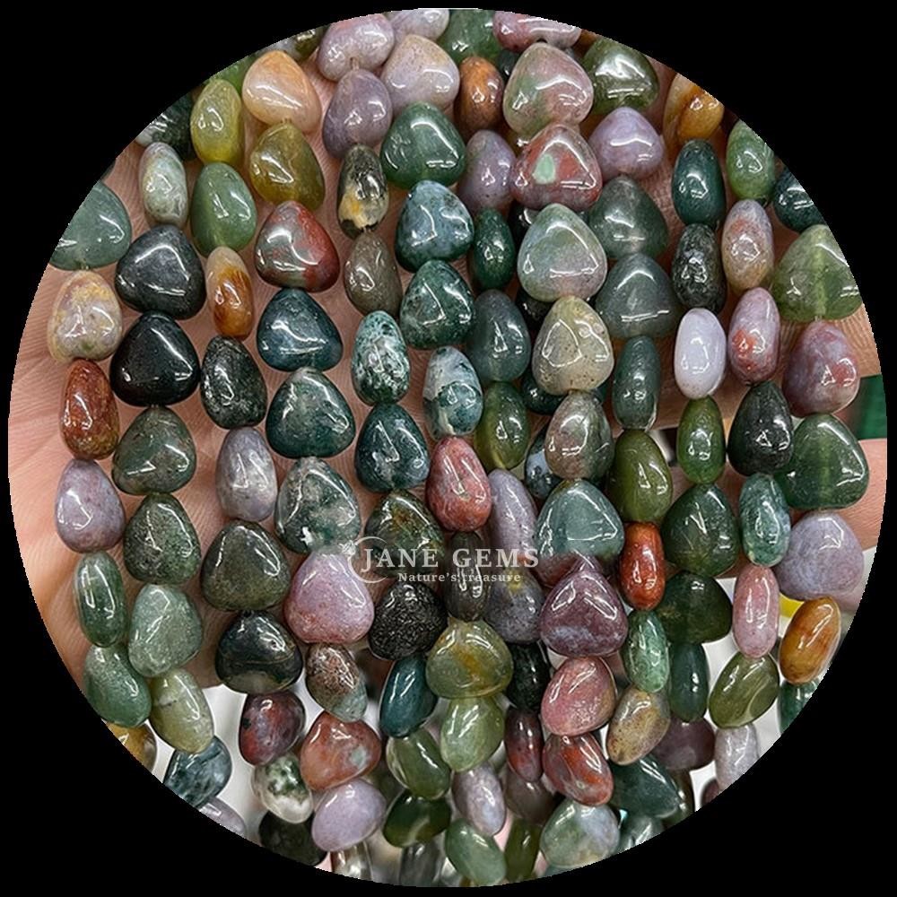 White Jade Gold Sandstone Gem Bead Natural Crystal Heart Shape Stone Loose Bead Strands For Bracelets