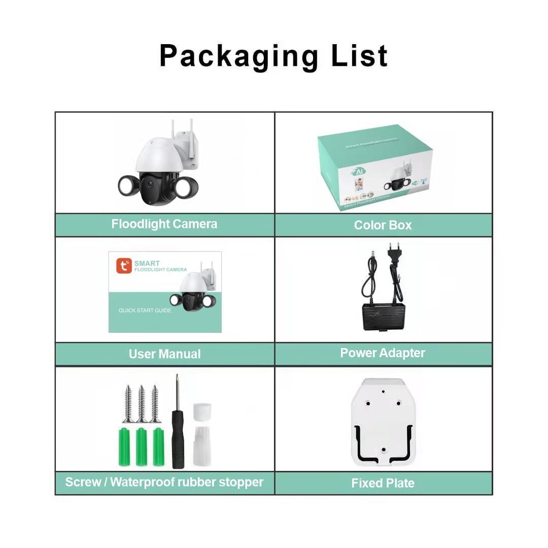 Home Security 3MP Tuya Wifi Camera PTZ Waterproof Floodlight Lighting