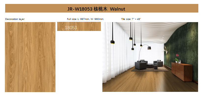 Seamless SPC Click Flooring Stable Fireproof Unilin Click Walnut Retro Style Burlywood Wood Grain GKBM JR-W18053