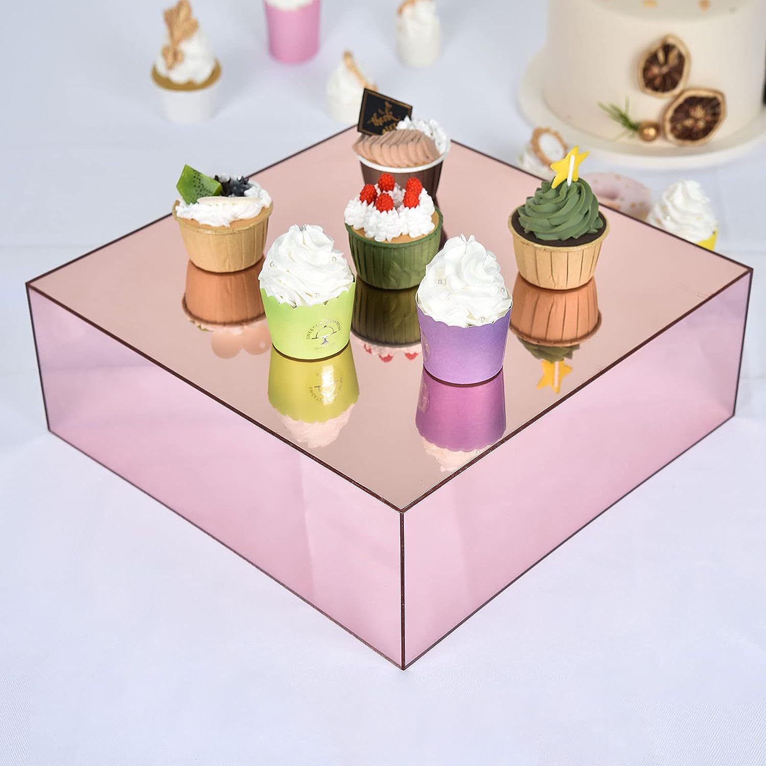Elegant Acrylic Plinth Stand For Cake Presentation Acrylic Mirror Top Plinths