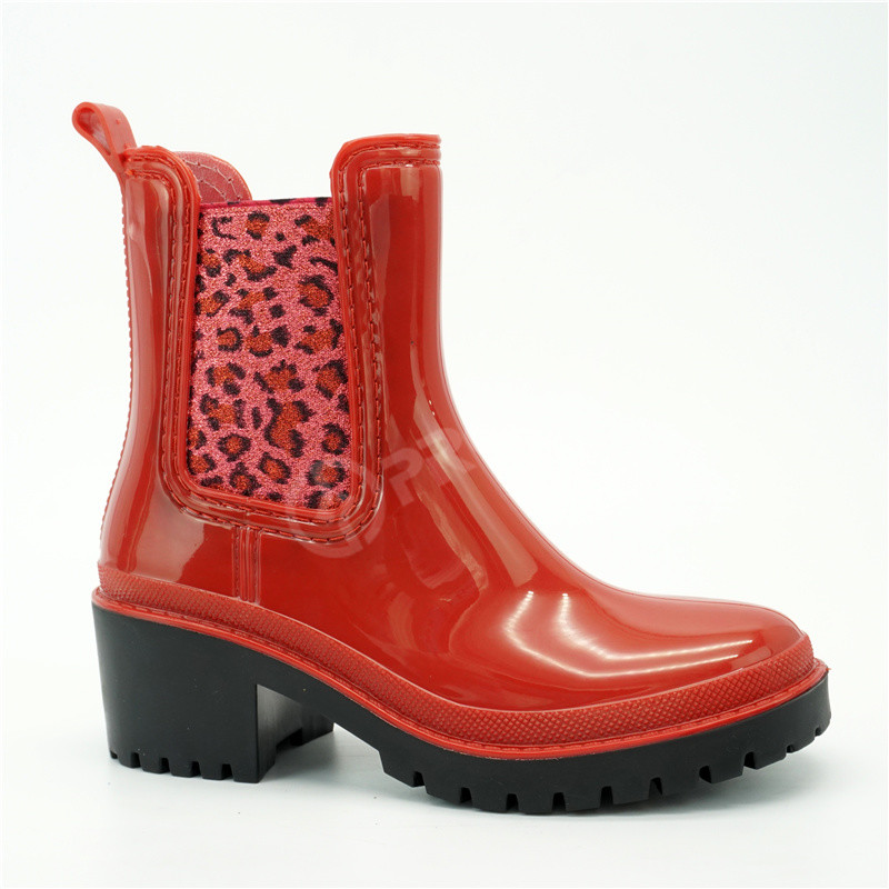 EU 28 Acid Resistant PVC Rain Boots High Heel With Neon elastic