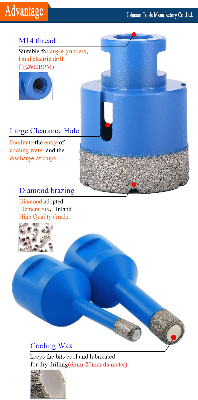 Aluminum Box 5pcs Vacuum Brazed M14 Diamond Core Drill Bit Set