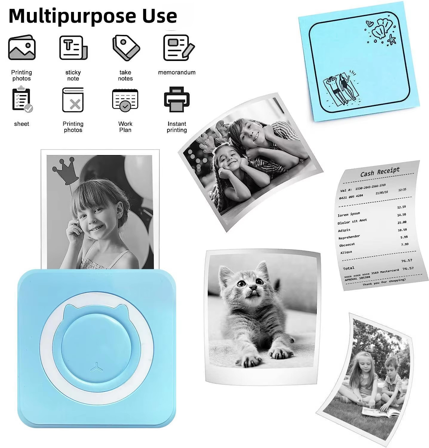 Mobile APP Mini Inkless Printer Thermal Fast Printing Portable Pocket 53mm
