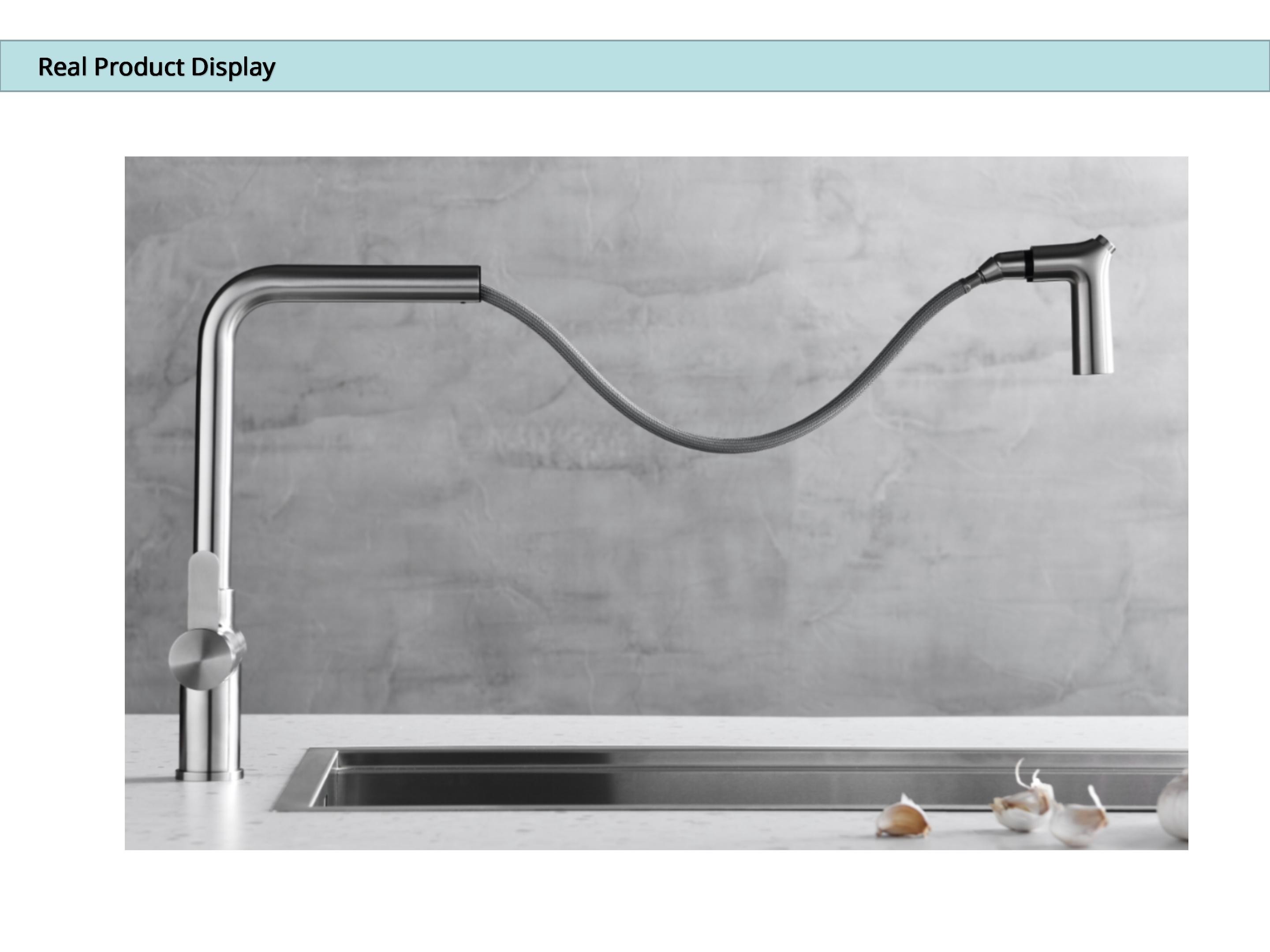 Angled Spout Single Lever Pull Down Kitchen Faucet Pull Out Two Function Sprayer OEM