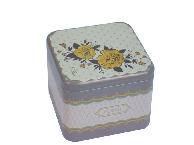 Fossil Metal Watch Boxes Square Fossil Tins Vintage Tin Boxes for Gift Packaging