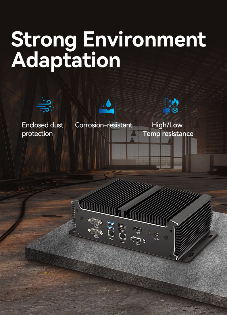 Black Fanless Industrial PC Mini Computer Intel Core Dual LAN Dual Display Asynchronous Output 1135G7U
