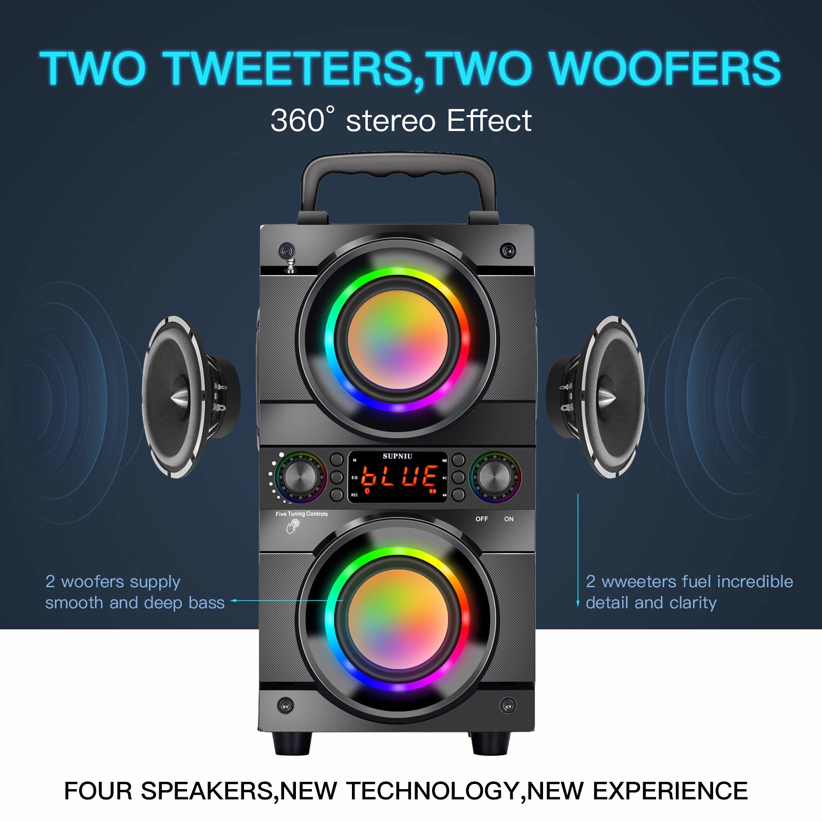 Portable Bluetooth Speaker with USB/SD/AUX Connectivity and 3 Middle Speaker