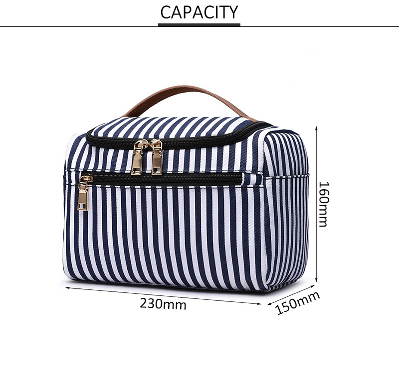 Portable Vintage Stripe Cotton Canvas Cosmetic Travel Case