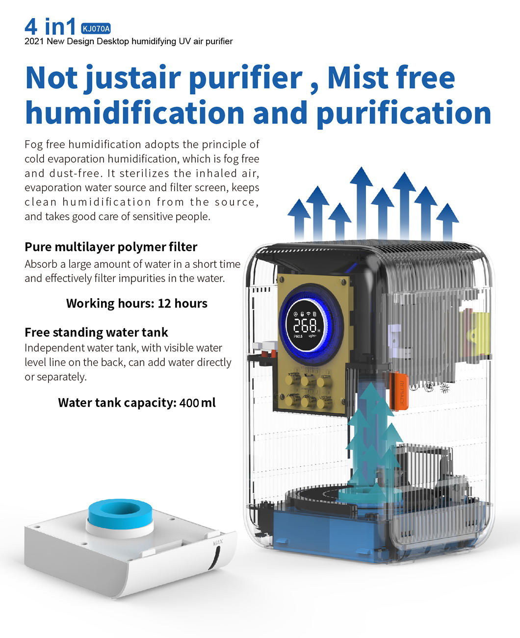 HOMEFISH Hepa Filter Household Air Purifier Ion Humidifier 400ml