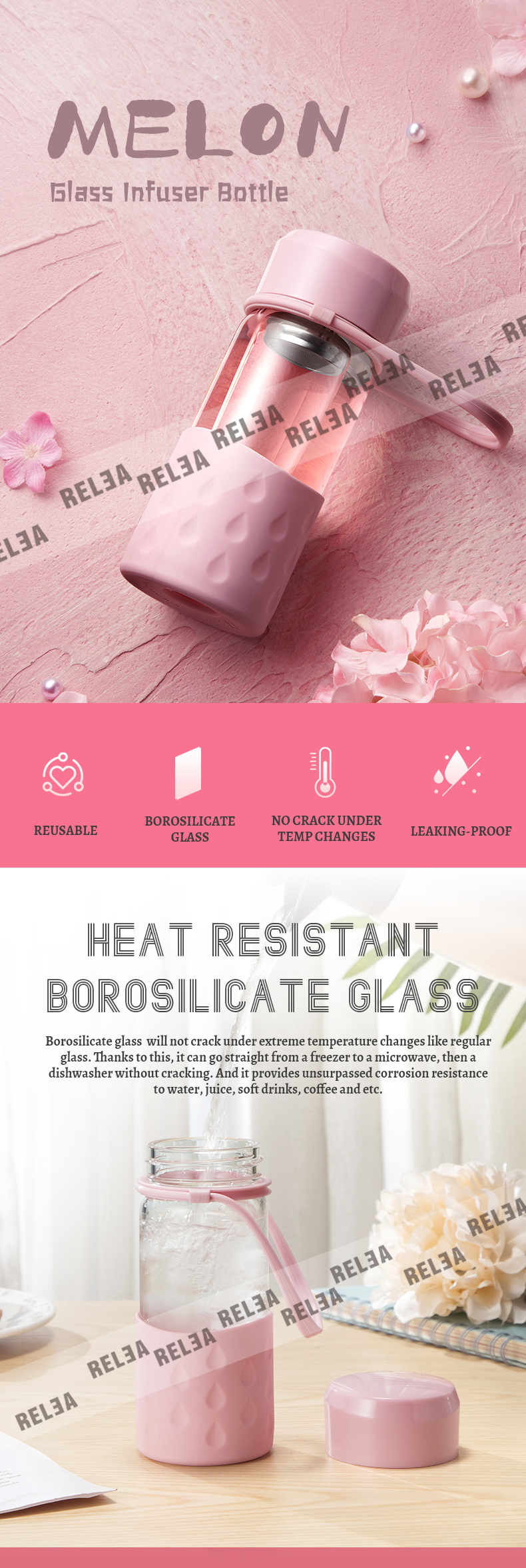 360ML Heatproof Borosilicate Glass Water Bottle With Silicone Sleeve